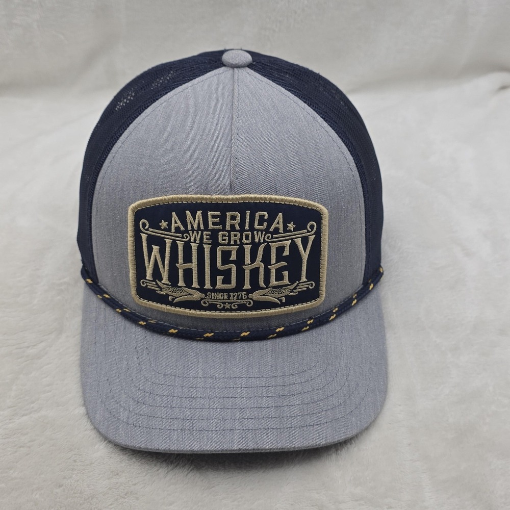 America We Grow Whiskey Hat Cap Snap Back Gray Navy Trucker Mesh Patch Rope Mens